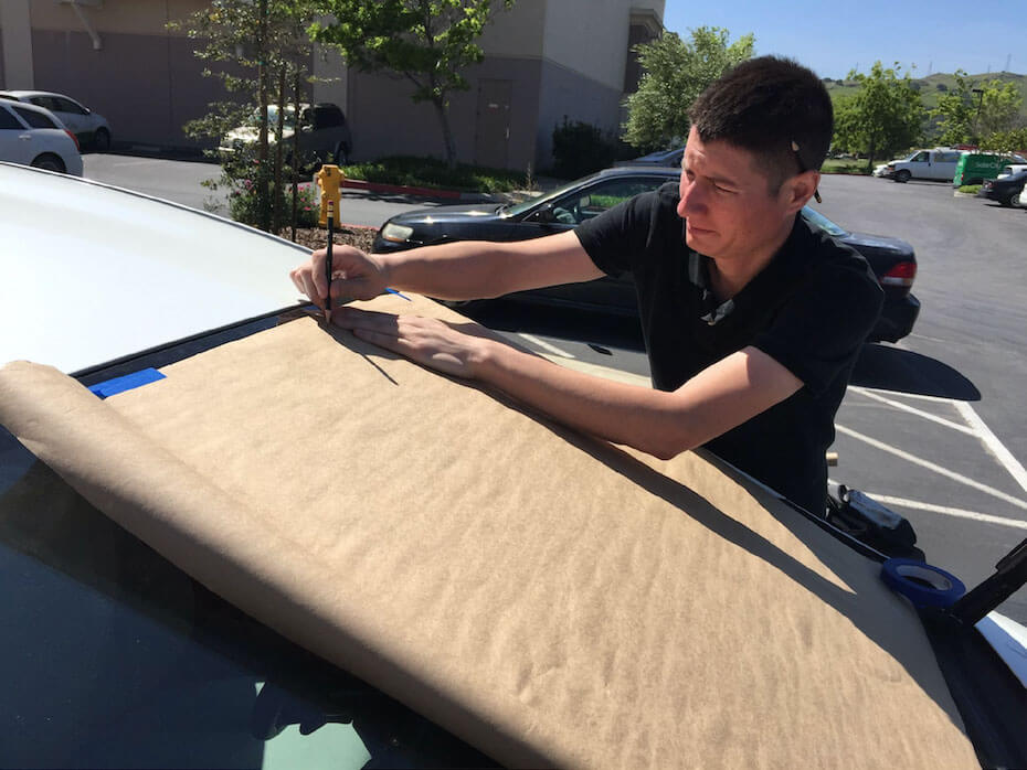 Patterning our custom-made windshield sun shades for every model car.