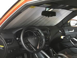 Heatshield Windshield Sun Shade for 2016 Hyundai Veloster (interior view)