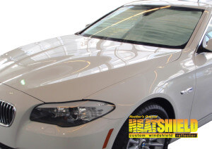 Heatshield Windshield Sun Shade for 2011, 2012, 2013, 2014 BMW 5-Series (F10) (exterior view)