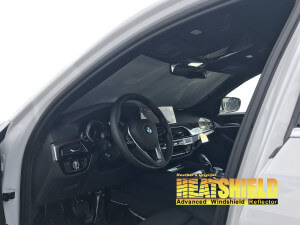 Heatshield Windshield Sun Shade for 2018 BMW 5-Series (interior view)