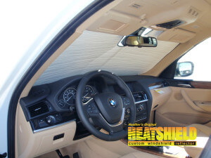 Heatshield Windshield Sun Shade for 2014 BMW X3 (interior view)