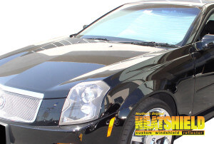 Heatshield Windshield Sun Shade for 2003, 2004, 2005, 2006, 2007 Cadillac CTS (exterior view)