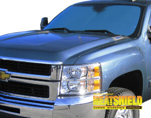 Heatshield Windshield Sun Shade for 2007-2013 Chevrolet Silverado (exterior view)