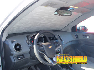 Heatshield Windshield Sun Shade for 2015 Chevrolet Sonic (interior view)