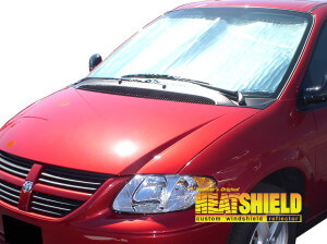 Heatshield Windshield Sun Shade for 2001-2007 Dodge Caravan (exterior view)