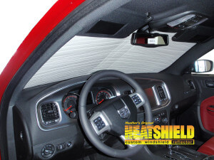 Heatshield Windshield Sun Shade for 2014 Dodge Charger (interior view)