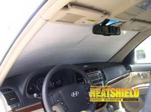 Heatshield Windshield Sun Shade for 2011 Hyundai Santa Fe (interior view)