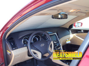 Heatshield Windshield Sun Shade for 2013 Hyundai Sonata (interior view)