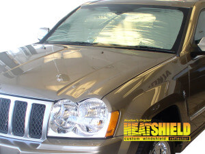 Heatshield Windshield Sun Shade for 2005, 2006, 2007, 2008, 2009, 2010 Jeep Grand Cherokee (exterior view)