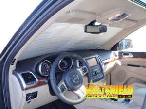 Heatshield Windshield Sun Shade for 2018 Jeep Grand Cherokee (interior view)