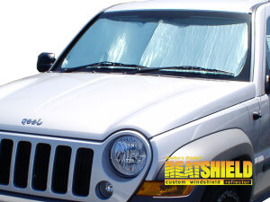 Heatshield Windshield Sun Shade for 2002, 2003, 2004, 2005, 2006, 2007 Jeep Liberty (exterior view)