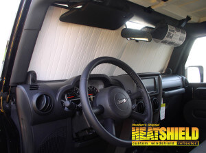 Heatshield Windshield Sun Shade for 2012 Jeep Wrangler (interior view)