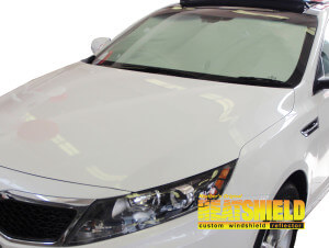 Heatshield Windshield Sun Shade for 2011, 2012, 2013, 2014, 2015 Kia Optima (exterior view)