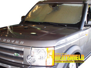 Heatshield Windshield Sun Shade for 2005, 2006, 2007, 2008, 2009 Land Rover LR3 (exterior view)