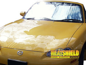 Heatshield Windshield Sun Shade for 1999-2005 Mazda Miata (exterior view)