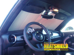 Heatshield Windshield Sun Shade for 2014 Mini Coupe (interior view)