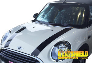 Heatshield Windshield Sun Shade for 2014-2024 Mini Cooper (exterior view)