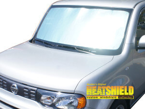 Heatshield Windshield Sun Shade for 2009, 2010, 2011, 2012, 2013, 2014 Nissan Cube (exterior view)