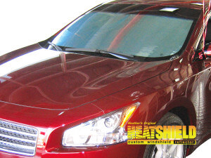 Heatshield Windshield Sun Shade for 2009, 2010, 2011, 2012, 2013, 2014 Nissan Maxima (exterior view)