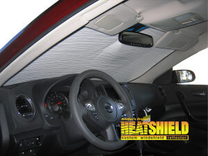 Heatshield Windshield Sun Shade for 2014 Nissan Maxima (interior view)