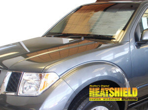 Heatshield Windshield Sun Shade for 2005-2012 Nissan Pathfinder (exterior view)