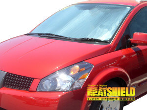 Heatshield Windshield Sun Shade for 2004, 2005, 2006, 2007, 2008, 2009 Nissan Quest (exterior view)