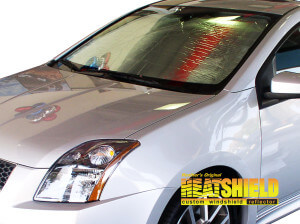 Heatshield Windshield Sun Shade for 2007, 2008, 2009, 2010, 2011, 2012 Nissan Sentra (exterior view)