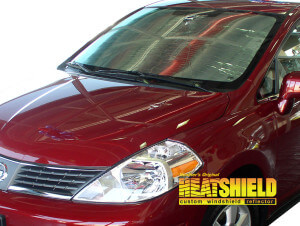 Heatshield Windshield Sun Shade for 2007, 2008, 2009, 2010, 2011 Nissan Versa (exterior view)