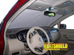 Heatshield Windshield Sun Shade for 2009 Nissan Versa (interior view)