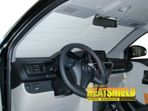 Heatshield Windshield Sun Shade for 2012 Scion iQ (interior view)