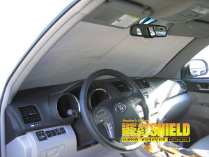 Heatshield Windshield Sun Shade for 2009 Toyota Highlander (interior view)