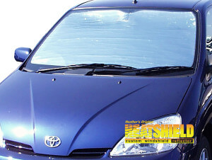 Heatshield Windshield Sun Shade for 2001, 2002, 2003 Toyota Prius (exterior view)