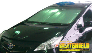 Heatshield Windshield Sun Shade for 2010, 2011, 2012, 2013, 2014, 2015 Toyota Prius (exterior view)