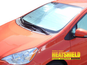 Heatshield Windshield Sun Shade for 2012, 2013, 2014, 2015, 2016 Toyota Prius C (exterior view)