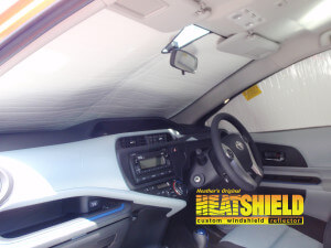 Heatshield Windshield Sun Shade for 2014 Toyota Prius C (interior view)