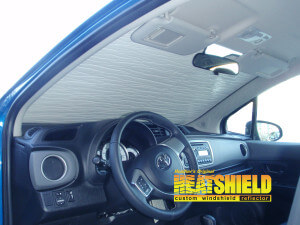 Heatshield Windshield Sun Shade for 2016 Toyota Yaris (interior view)