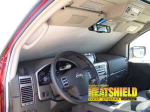 Heatshield Windshield Sun Shade for 2014 Nissan Armada (interior view)