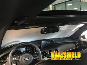 Heatshield Windshield Sun Shade for 2018 Kia Stinger (interior view)