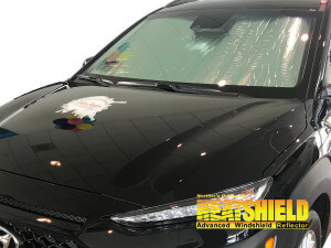 Heatshield Windshield Sun Shade for 2018, 2019, 2020, 2021, 2022, 2023 Hyundai Kona (exterior view)