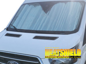 Heatshield Windshield Sun Shade for 2015-2025 Ford Transit Van (exterior view)