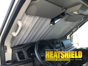 Heatshield Windshield Sun Shade for 2018 Ford Transit Van (interior view)