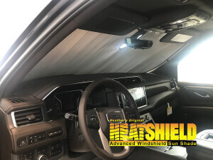 Heatshield Windshield Sun Shade for 2022 GMC Yukon (interior view)